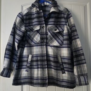 Divided Checkered Flannel Shirt in Black, White, and Blue